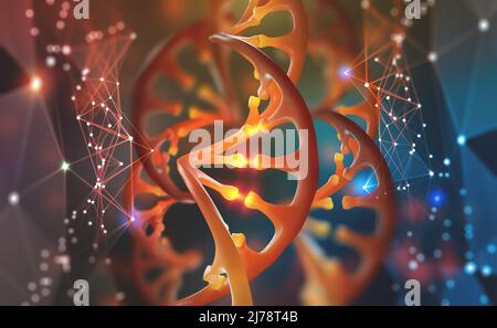 DNA. Forschungsmolekül. Wissenschaftlicher Durchbruch in der Humangenetik. 3D Illustration Analyse des Strukturgenoms Stockfoto