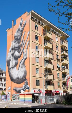 Springender Wolf Mural in Testaccio Rom Italien Stockfoto