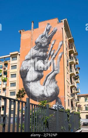 Springender Wolf Mural in Testaccio Rom Italien Stockfoto