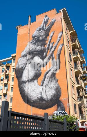 Springender Wolf Mural in Testaccio Rom Italien Stockfoto