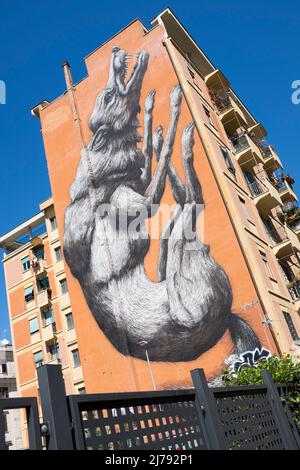 Springender Wolf Mural in Testaccio Rom Italien Stockfoto