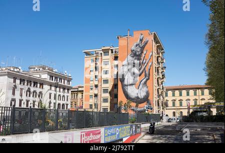 Springender Wolf Mural in Testaccio Rom Italien Stockfoto