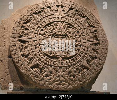 Azteken Kalender oder La Piedra del Sol, Nationales Museum für Anthropologie Stockfoto