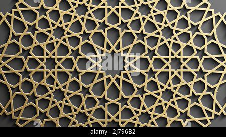 Goldenes islamisches Muster auf schwarzem Hintergrund. Islamischer Ornamentvektor, persischer Motiff. Stock Vektor