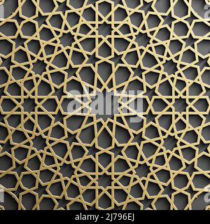 Goldenes islamisches Muster auf schwarzem Hintergrund. Islamischer Ornamentvektor, persischer Motiff. Stock Vektor