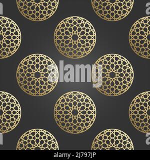 Islamischer Ornamentvektor, persischer Motiff. 3D ramadan islamische runde Musterelemente. Geometrisch kreisförmiger ornamentaler arabischer Symbolvektor. Gold Stock Vektor
