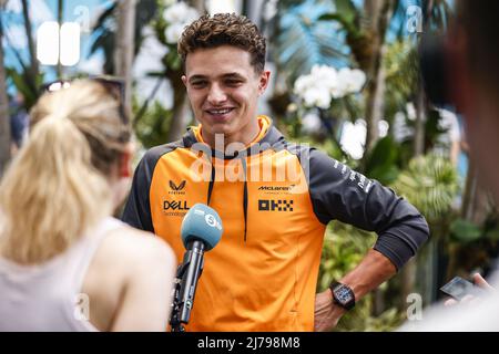 Miami Gardens, Florida, USA. 06.. Mai 2022. NORRIS Lando (gbr), McLaren F1 Team MCL36, Portrait während des Formel 1 Crypto.com Miami Grand Prix 2022, 5. Runde der FIA Formel 1 Weltmeisterschaft 2022, auf dem Miami International Autodrome, vom 6. Bis 8. Mai 2022 in Miami Gardens, Florida, USA - Foto: Xavi Bonilla/DPPI/LiveMedia Kredit: Independent Photo Agency/Alamy Live News Stockfoto