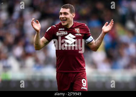 Turin, Italien. 07 Mai 2022. Andrea Belotti vom FC Turin reagiert während des Fußballspiels der Serie A zwischen dem FC Turin und dem SSC Napoli. Kredit: Nicolò Campo/Alamy Live Nachrichten Stockfoto