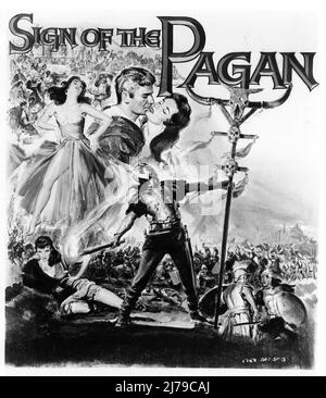 Werbekunstwerk von REYNOLD BROWN für JEFF CHANDLER JACK PALANCE (als Attila der Hunne) LUDMILLA TCHERINA und RITA GAM in SIGN OF THE PAGAN 1954 Regisseur DOUGLAS SIRK Drehbuch Oscar Brodney und Barre Lyndon Musik Hans J. Salter und Frank Skinner Kameramann Russell Metty Kostümdesign Bill Thomas Universal-International Picles Stockfoto