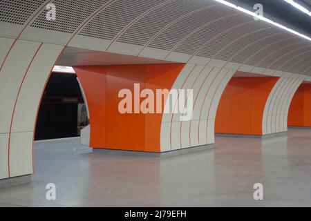 Wien, U-Bahn-Linie U3, Station Westbahnhof // Wien, U-Bahn-Linie U3, Westbahnhof Stockfoto