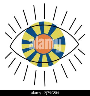 Einfaches minimalistisches Auge mit Sonne. RA Peace Eye. Augäpfel mit Vektor-Illustration für warme Gefühle Stock Vektor