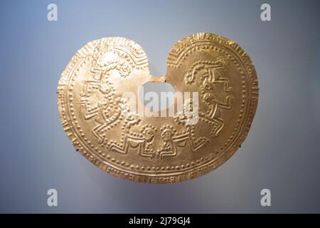 Bogota, Kolumbien, Goldmuseum, 5. Mai 2022. Präkolumbianisches Artefakt. Stockfoto