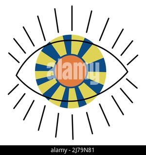 Einfaches minimalistisches Auge mit Sonne. RA Peace Eye. Augäpfel mit Vektor-Illustration für warme Gefühle Stock Vektor