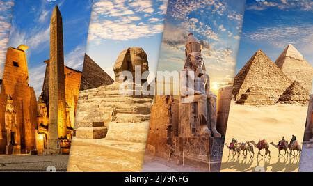 Blick auf Luxor und Gizeh in einer Collage von Ägypten Stockfoto