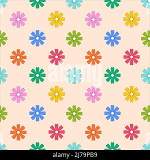 Nahtloses Muster mit schlichten, mehrfarbigen Farben. Botanisch minimalistisch. Elemente mit einem Umriss im Retro-Vintage-Stil. Toll für Kinder und Familien Stock Vektor