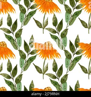 Aquarell Floral Nahtloses Muster. Retro-Textilhintergrund. Sommerresortdruck. Gänseblümchen Stockfoto