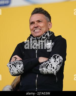 Forest Green Rovers Besitzer Dale Vince im Stand während des Sky Bet League Two Spiels im One Call Stadium, Mansfield. Bilddatum: Samstag, 7. Mai 2022. Stockfoto