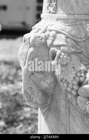 Schnitzereien auf dem Mauerwerk des antiken Knidos/Cnidos in der Türkei Stockfoto