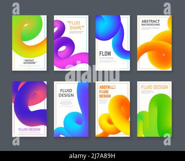 Fluidgradient-Blendungskurve. Abstraktes Poster-Design, kreative bunte Mischungen geschwungene Linie auf goldenem Rechteck Vektor-Hintergrund Stock Vektor