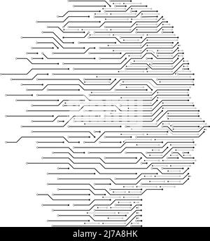 Kopf der künstlichen Intelligenz. Human Data Machine Learning, ai Programmierung Wissenschaft und Cyber Mind Leiterplatte Vektor Illustration Stock Vektor