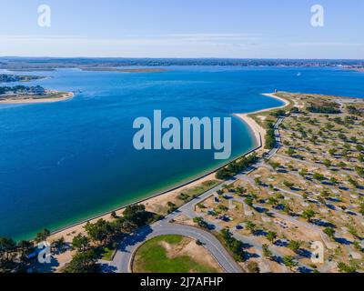 Die Mündung des Merrimack River in den Atlantischen Ozean zwischen der Stadt Salisbury und der Stadt Newburyport, Massachusetts, USA. Stockfoto