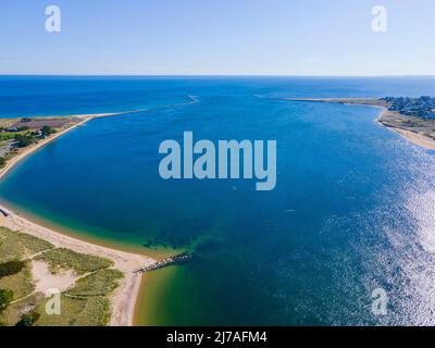 Die Mündung des Merrimack River in den Atlantischen Ozean zwischen der Stadt Salisbury und der Stadt Newburyport, Massachusetts, USA. Stockfoto