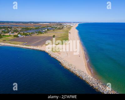 Salisbury Beach Luftaufnahme in Salisbury Beach State Reservation neben Merrimack River Mündung zum Atlantik in der Stadt Salisbury, Massachusetts M Stockfoto