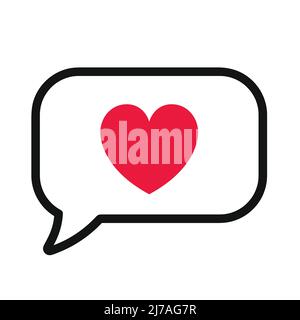Symbolvektor für rote Herznachrichten auf weißem Hintergrund isoliert. Flache Herzsymbol-Sprechblase. Doodle Heart. Stock Vektor