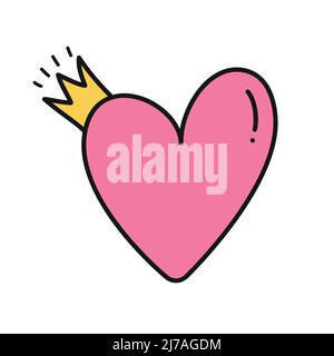 Rosafarbener Herzvektor auf weißem Hintergrund isoliert. Herz-Ikone in flachem Design. Doodle Heart. Stock Vektor