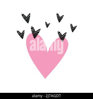 Rosafarbener Herzvektor auf weißem Hintergrund isoliert. Herz-Ikone in flachem Design. Doodle Heart. Stock Vektor