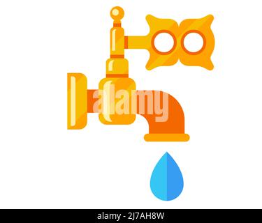 Schöner Goldhahn mit Wasser. Flache Vektorgrafik. Stock Vektor