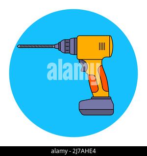 Akku-Bohrer gelb für die Herstellung von Löchern. Bauwerkzeug. Flache Vektorgrafik. Stock Vektor