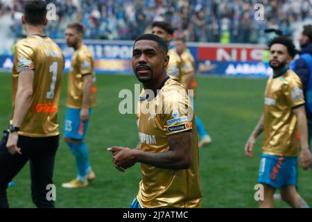 Malcom Filipe Silva de Oliveira, allgemein bekannt als Malcom (Nr.11) nimmt an der Ehrerbietung der Champions Russlands an die Fußballspieler des Zenit Fußballvereins Teil. Stockfoto