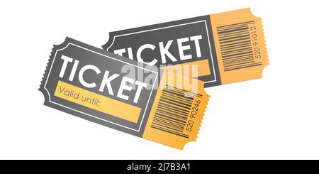 Ticket mit Barcode isoliert, 3D Rendering Stockfoto