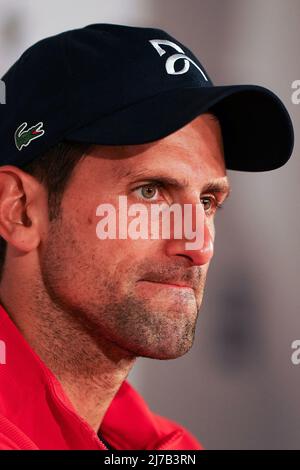 Novak Djokovic gesehen während einer Pressekonferenz bei den Mutua Madrid Open im La Caja Magica in Madrid. Stockfoto