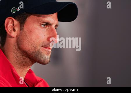 Novak Djokovic gesehen während einer Pressekonferenz bei den Mutua Madrid Open im La Caja Magica in Madrid. (Foto von Atilano Garcia / SOPA Images/Sipa USA) Stockfoto