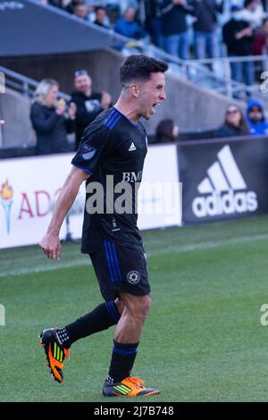 07. Mai 2022: CF Montreal Joaquin Torres (10) feiert, nachdem er beim MLS-Spiel zwischen Orlando City und CF Montreal im Saputo Stadium in Montreal, Quebec, ein zweites Halbtreffer erzielt hat. Daniel Lea/CSM Stockfoto