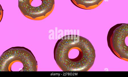 Bunte Schokolade Donuts auf rosa Hintergrund 3D Render Stockfoto