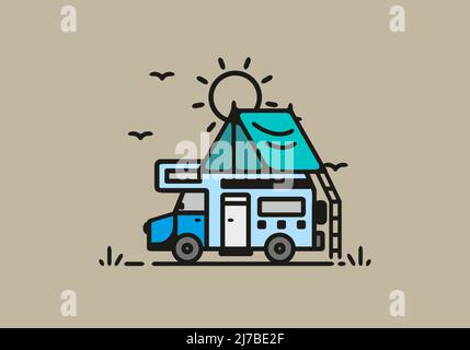 Camping mit Camper van Linie Kunst Illustration Design Stock Vektor