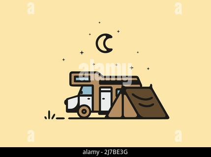 Camping mit Camper van Linie Kunst Illustration Design Stock Vektor