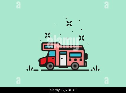 Camping mit Camper van Linie Kunst Illustration Design Stock Vektor