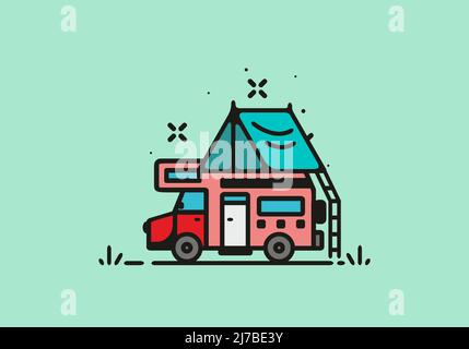 Camping mit Camper van Linie Kunst Illustration Design Stock Vektor