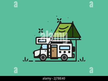 Camping mit Camper van Linie Kunst Illustration Design Stock Vektor
