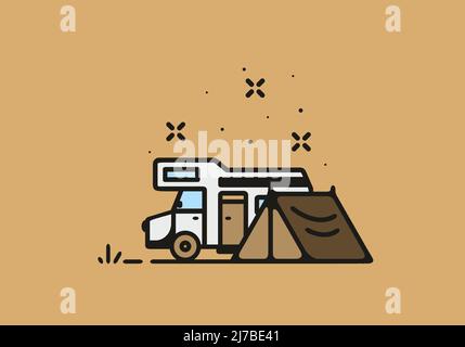 Camping mit Camper van Linie Kunst Illustration Design Stock Vektor