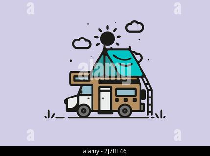 Camping mit Camper van Linie Kunst Illustration Design Stock Vektor