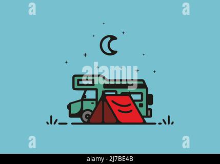 Camping mit Camper van Linie Kunst Illustration Design Stock Vektor