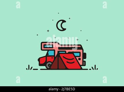 Camping mit Camper van Linie Kunst Illustration Design Stock Vektor