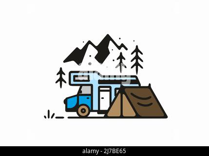 Camping mit Camper van Linie Kunst Illustration Design Stock Vektor
