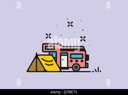 Camping mit Camper van Linie Kunst Illustration Design Stock Vektor