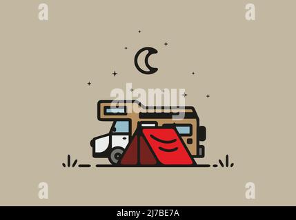 Camping mit Camper van Linie Kunst Illustration Design Stock Vektor